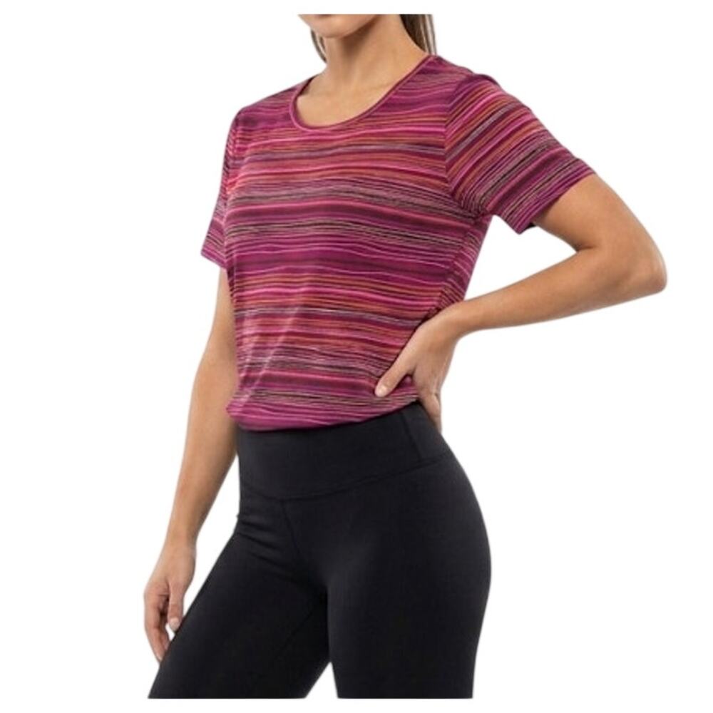 Apostrophe Women's Striped Short Sleeve Crew Neck Top Pink Multi XL